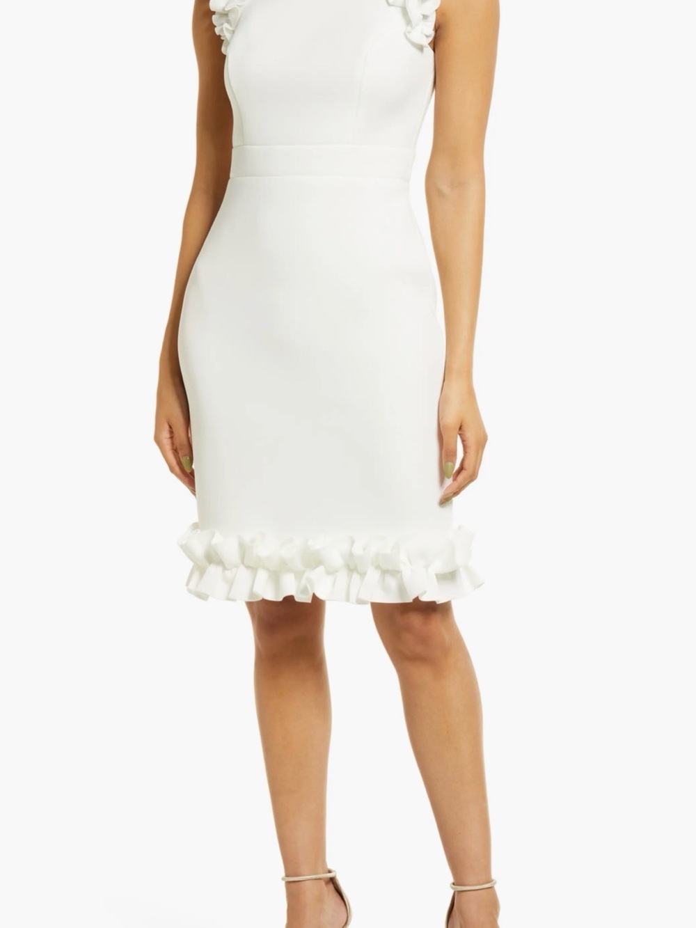 Eliza J White Ruffle Sheath Dress Size 4 modern flattering date bride gown love - Picture 4 of 5